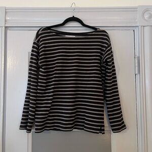 Everlane Striped Black and gray boatneck longsleeve tee
